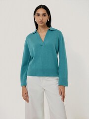 Jigsaw Blue Wool Blend Collar Jumper - Image 1 of 4