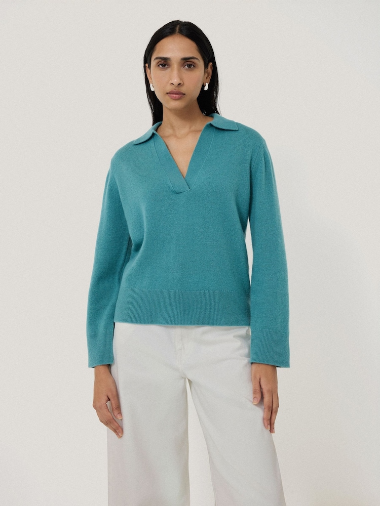 Jigsaw Blue Wool Blend Collar Jumper - Image 1 of 4