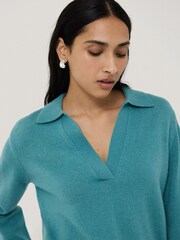 Jigsaw Blue Wool Blend Collar Jumper - Image 4 of 4