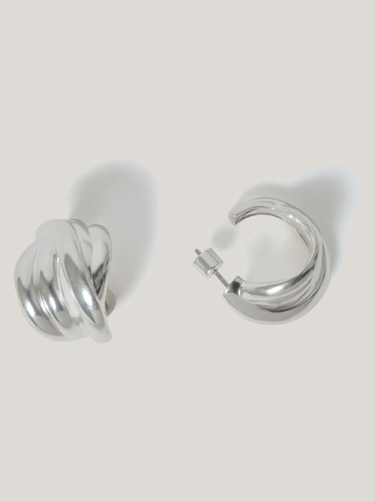 Jigsaw Silver Tone Twisted Dome Hoop Earrings - Image 1 of 4