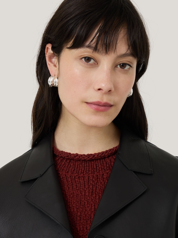 Jigsaw Silver Tone Twisted Dome Hoop Earrings - Image 2 of 4