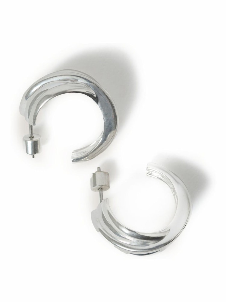 Jigsaw Silver Tone Twisted Dome Hoop Earrings - Image 4 of 4