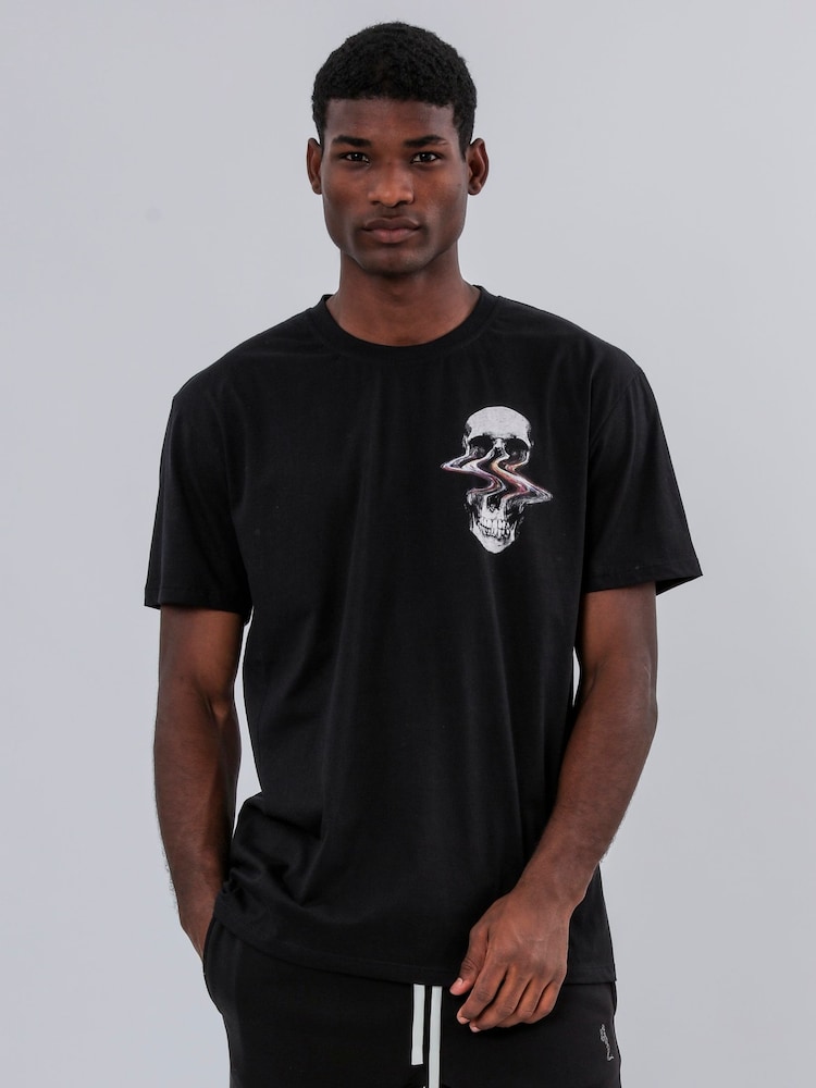 Religion Black Distorted Skull 100% Cotton T-Shirt - Image 4 of 6