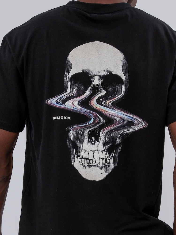 Religion Black Distorted Skull 100% Cotton T-Shirt - Image 5 of 6