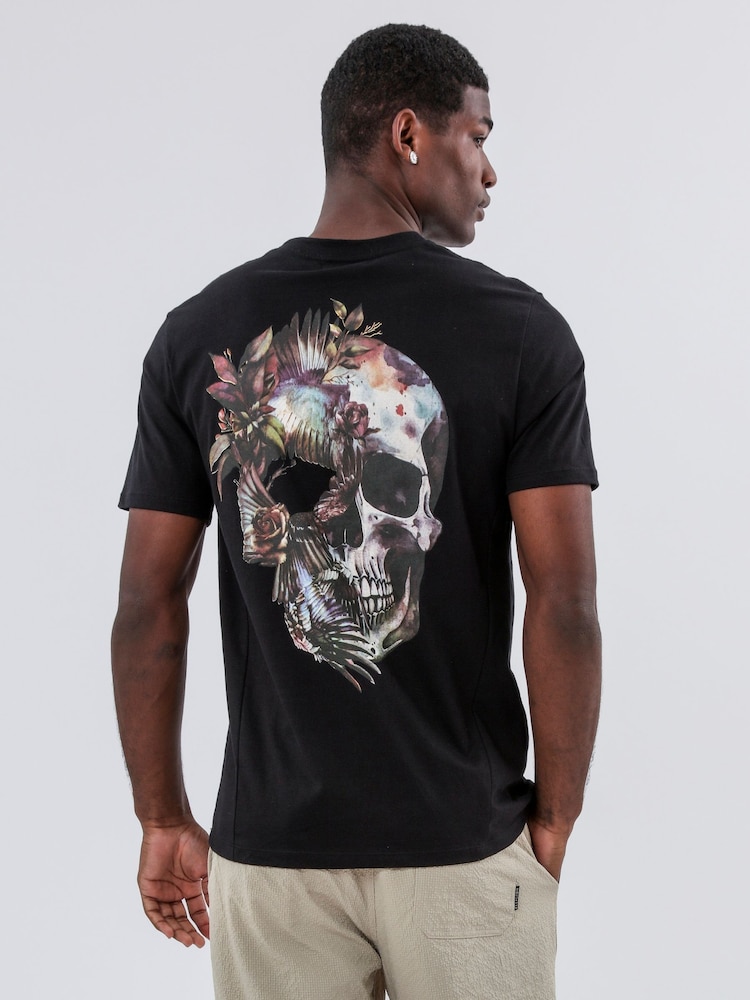 Religion Black Bird Wings Skull 100% Cotton T-Shirt - Image 1 of 4
