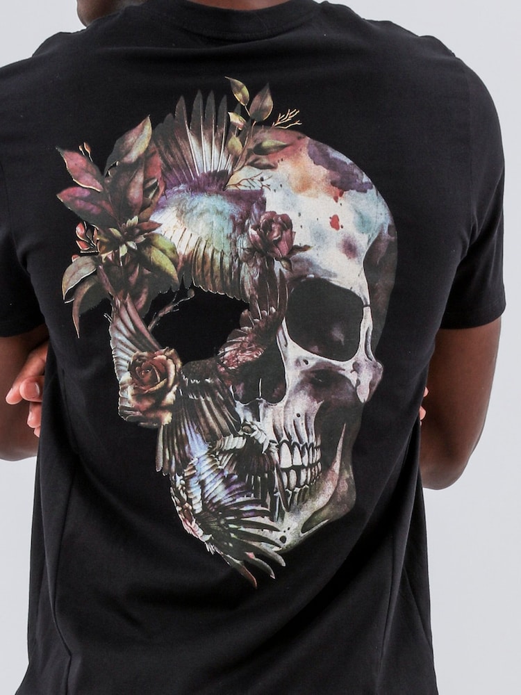 Religion Black Bird Wings Skull 100% Cotton T-Shirt - Image 2 of 4