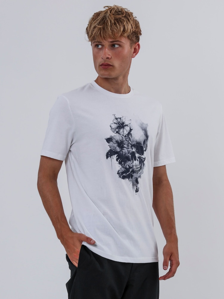 Religion White Water Colour Skull 100% Cotton T-Shirt - Image 2 of 5