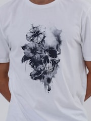Religion White Water Colour Skull 100% Cotton T-Shirt - Image 5 of 5