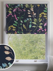 Navy Blue/Pink Isla Floral Made to Measure Faux Silk Roman Blind - Image 1 of 6
