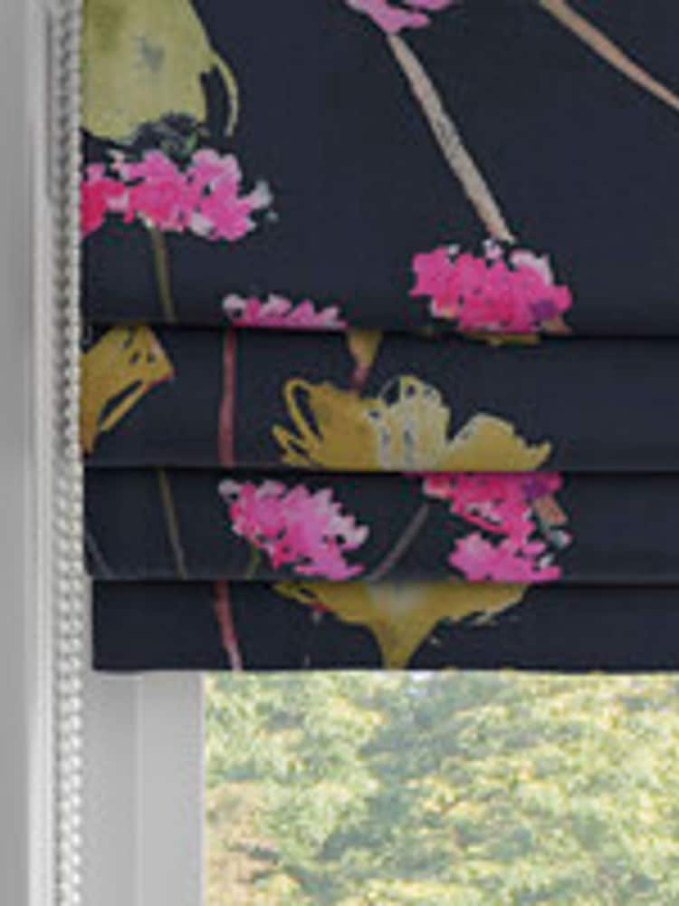 Navy Blue/Pink Isla Floral Made to Measure Faux Silk Roman Blind - Image 2 of 6