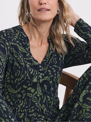 JD Williams Green Print Supersoft Jersey Long Sleeve Notch Neck Midi Dress - Image 3 of 5