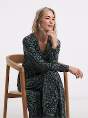 JD Williams Green Print Supersoft Jersey Long Sleeve Notch Neck Midi Dress - Image 4 of 5
