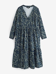 JD Williams Green Print Supersoft Jersey Long Sleeve Notch Neck Midi Dress - Image 5 of 5
