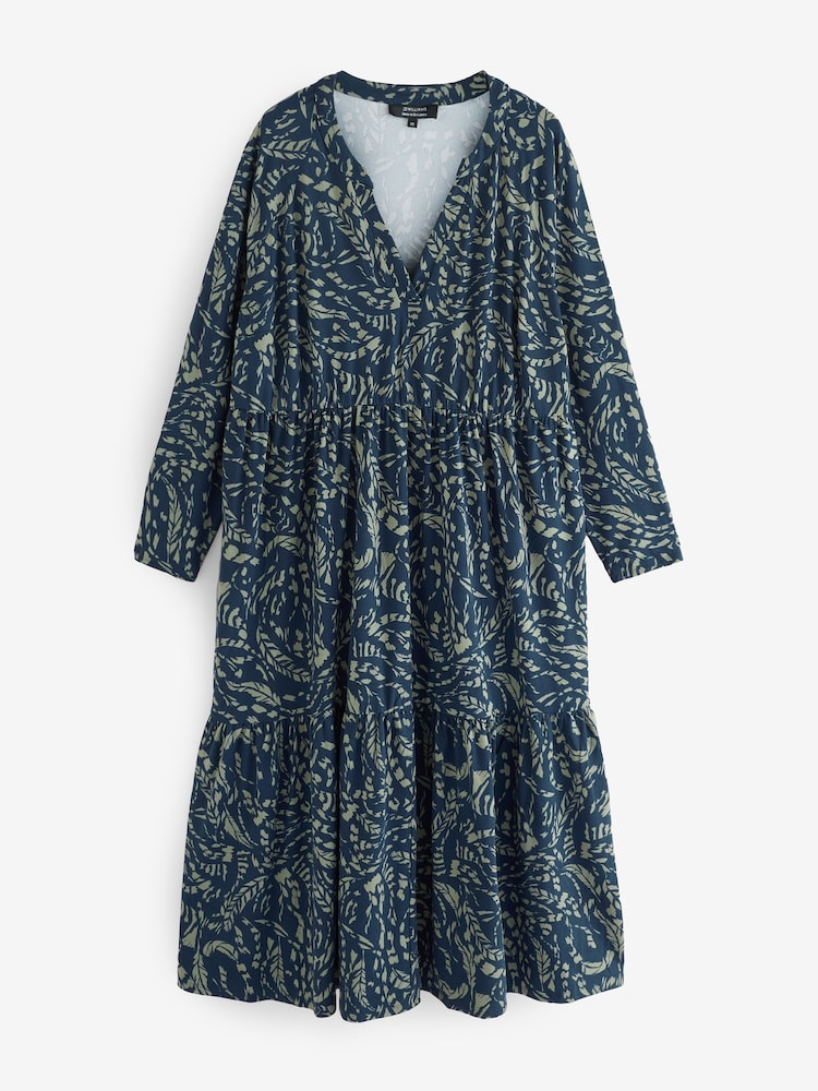 JD Williams Green Print Supersoft Jersey Long Sleeve Notch Neck Midi Dress - Image 5 of 5