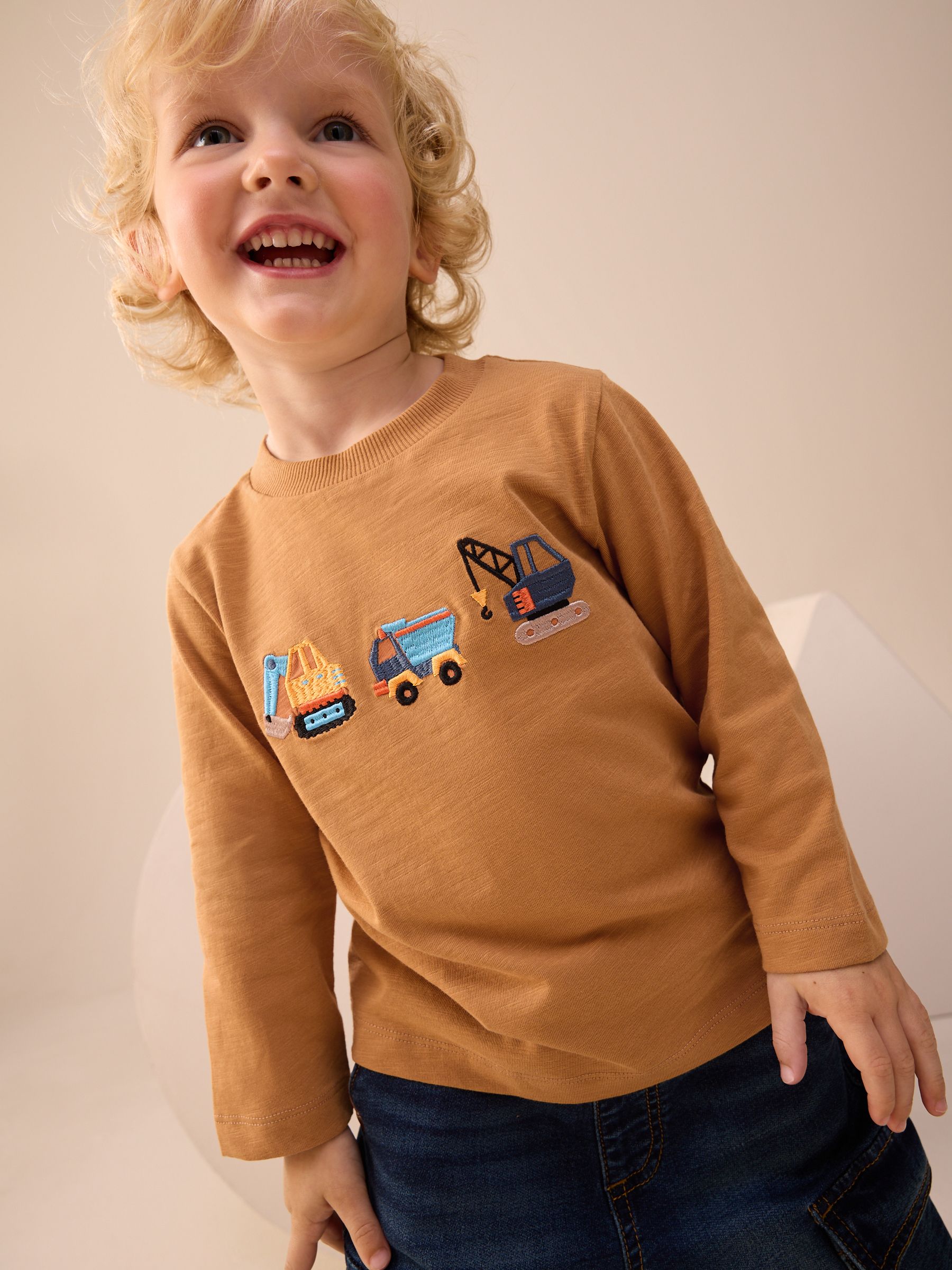 Buy Mustard Yellow Digger Transport Long Sleeve Appliqué T-Shirt