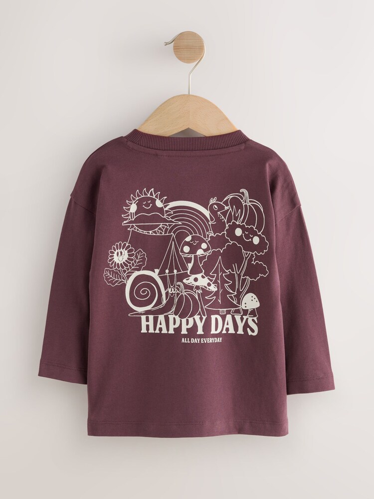 Burgundy Red Long Sleeve Back Print T-Shirt (3mths-7yrs) - Image 2 of 5 Burgundy Red Long Sleeve Back Print T-Shirt (3mths-7yrs) - Image 2 of 5