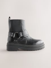 Black Standard Fit (F) Leather Chunky Harness Boots - Image 4 of 7