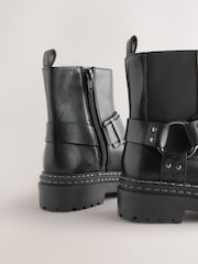 Black Standard Fit (F) Leather Chunky Harness Boots - Image 5 of 7