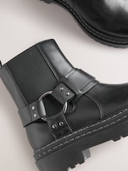 Black Standard Fit (F) Leather Chunky Harness Boots - Image 6 of 7