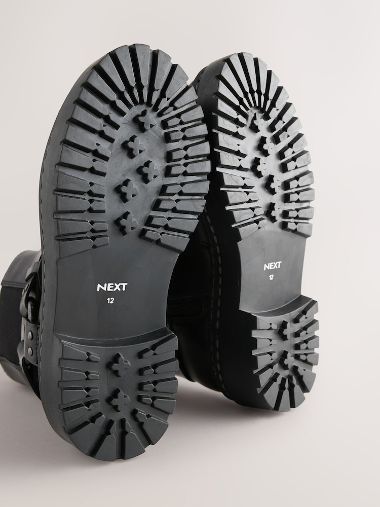 Black Standard Fit (F) Leather Chunky Harness Boots - Image 7 of 7
