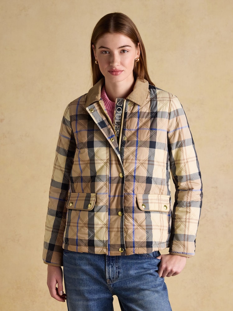 Joules Harrogate Check Showerproof Diamond Quilted Barn Jacket - Image 1 of 17