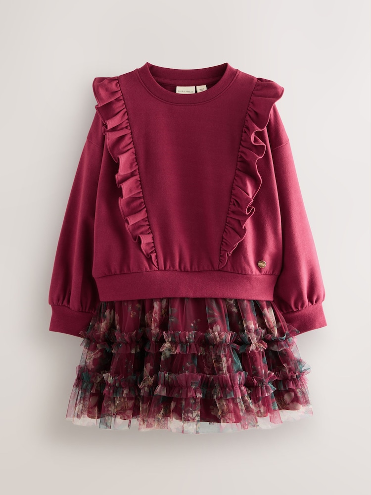 Burgundsko rdeča - Laura Ashley Frill Sweat Mock Dress - Slika 1 iz 6 Burgundsko rdeča - Laura Ashley Frill Sweat Mock Dress - Slika 1 iz 6