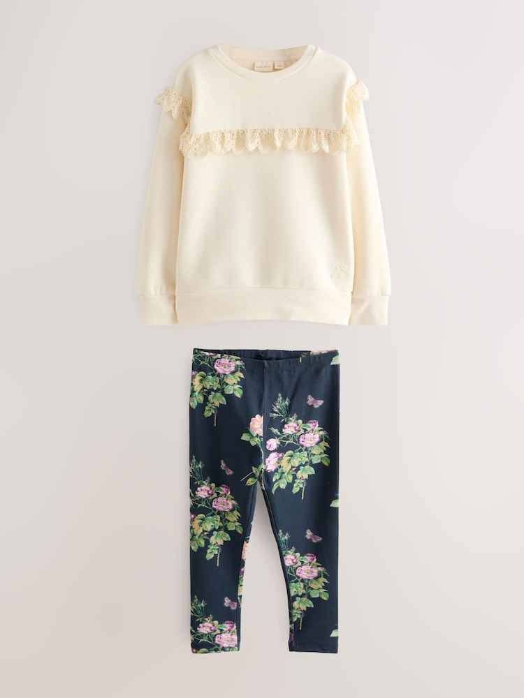 Laura Ashley Cream/Navy Sweatshirt and Leggings Set - Image 1 of 5
