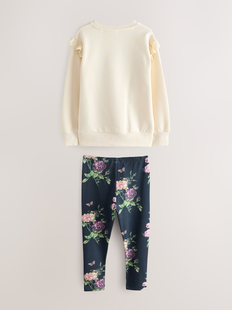 Laura Ashley Cream/Navy Sweatshirt and Leggings Set - Image 2 of 5