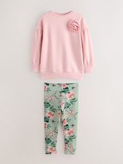Laura Ashley Pink/Green Sweatshirt and Leggings Set - Image 1 of 6