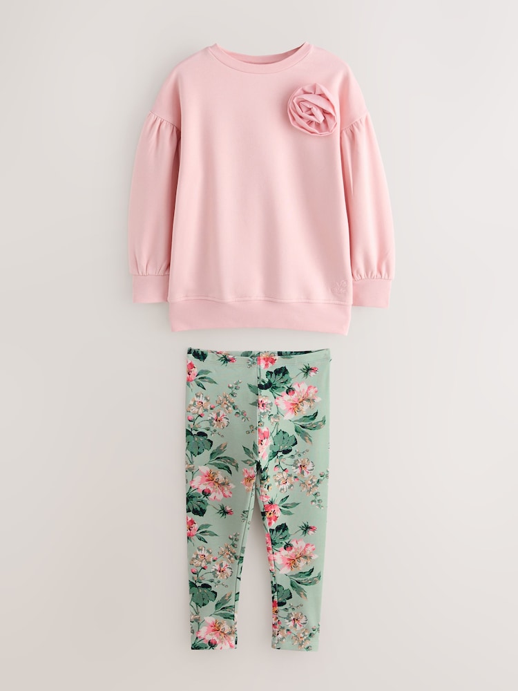 Laura Ashley Pink/Green Sweatshirt and Leggings Set - Image 1 of 6