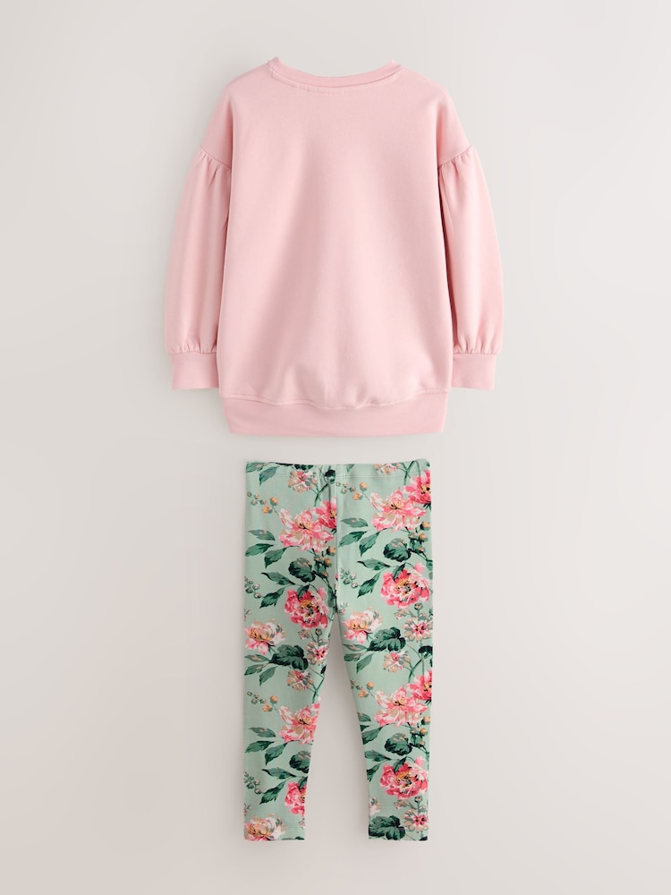 Laura Ashley Pink/Green Sweatshirt and Leggings Set - Image 2 of 6
