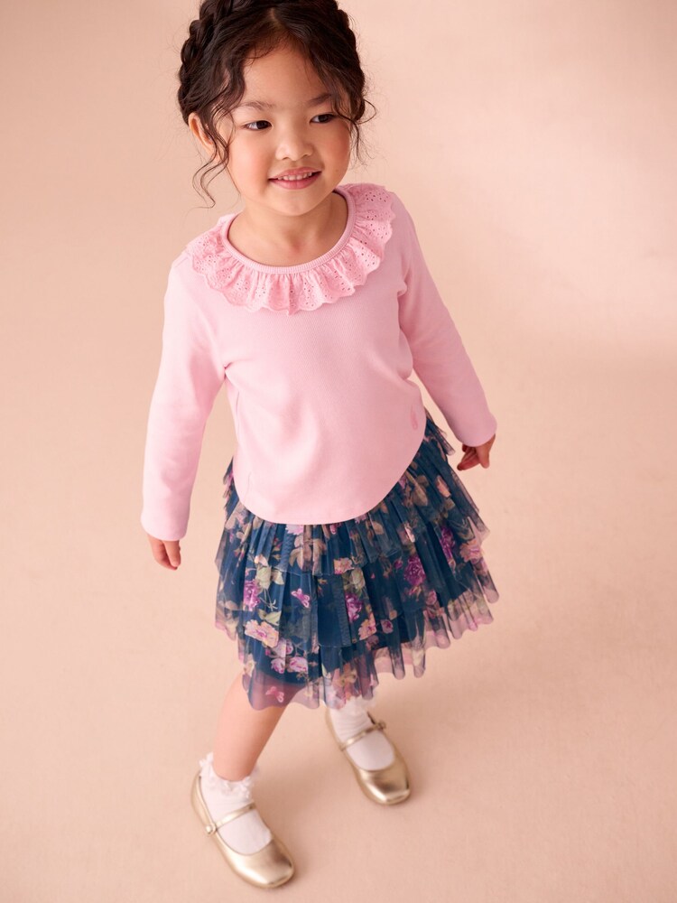 Laura Ashley Pink/Navy Long Sleeve Ribbed Top and Skirt Set - Image 2 of 10 Laura Ashley Pink/Navy Long Sleeve Ribbed Top and Skirt Set - Image 2 of 10