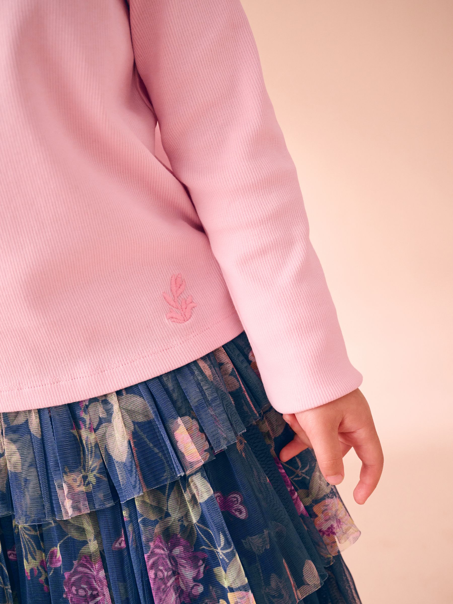 Buy Laura Ashley Pink/Navy Long Sleeve Ribbed Top and Skirt Set