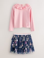 Laura Ashley Pink/Navy Long Sleeve Ribbed Top and Skirt Set - Image 7 of 10