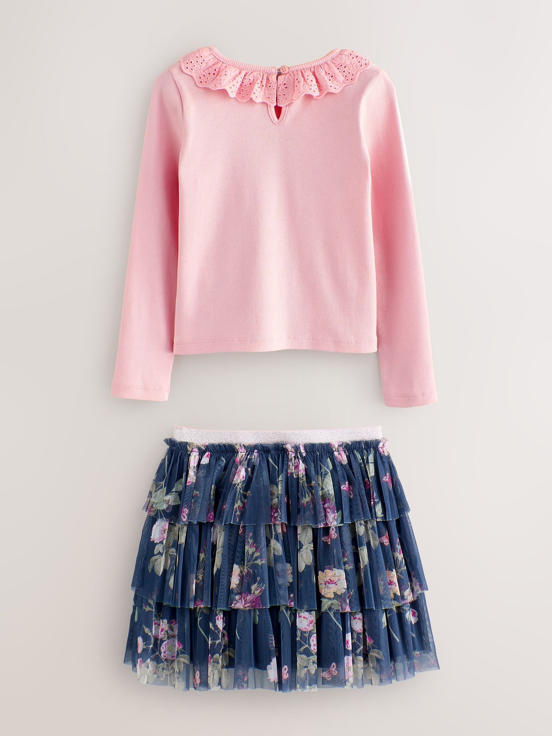 Buy Laura Ashley Pink/Navy Long Sleeve Ribbed Top and Skirt Set
