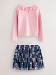 Laura Ashley Pink/Navy Long Sleeve Ribbed Top and Skirt Set - Image 8 of 10