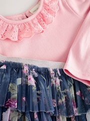 Laura Ashley Pink/Navy Long Sleeve Ribbed Top and Skirt Set - Image 9 of 10