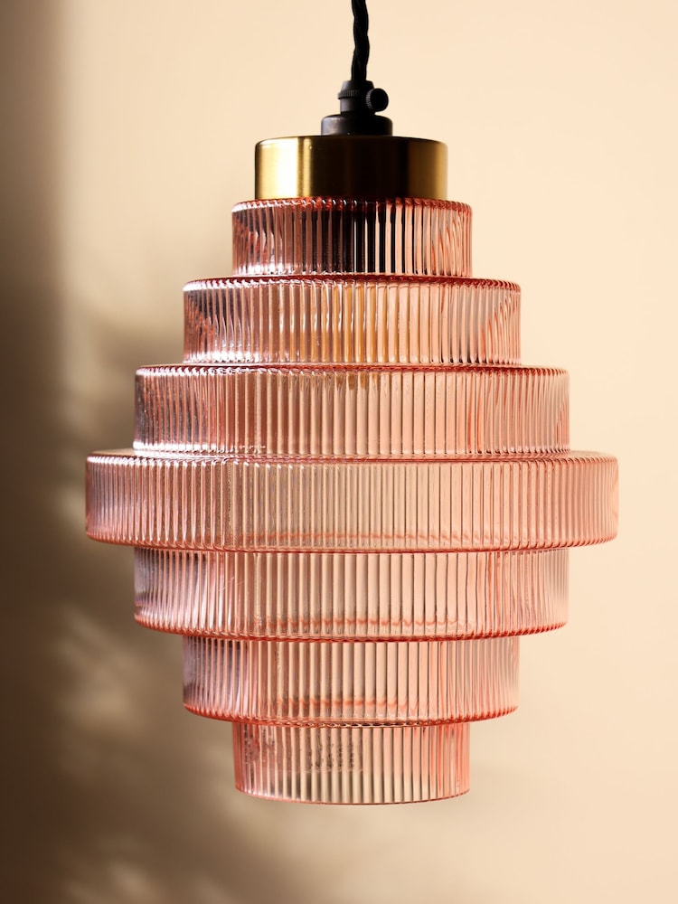 Rockett St George Pink Tiered Glass Easy Fit Ceiling Light - Image 1 of 6