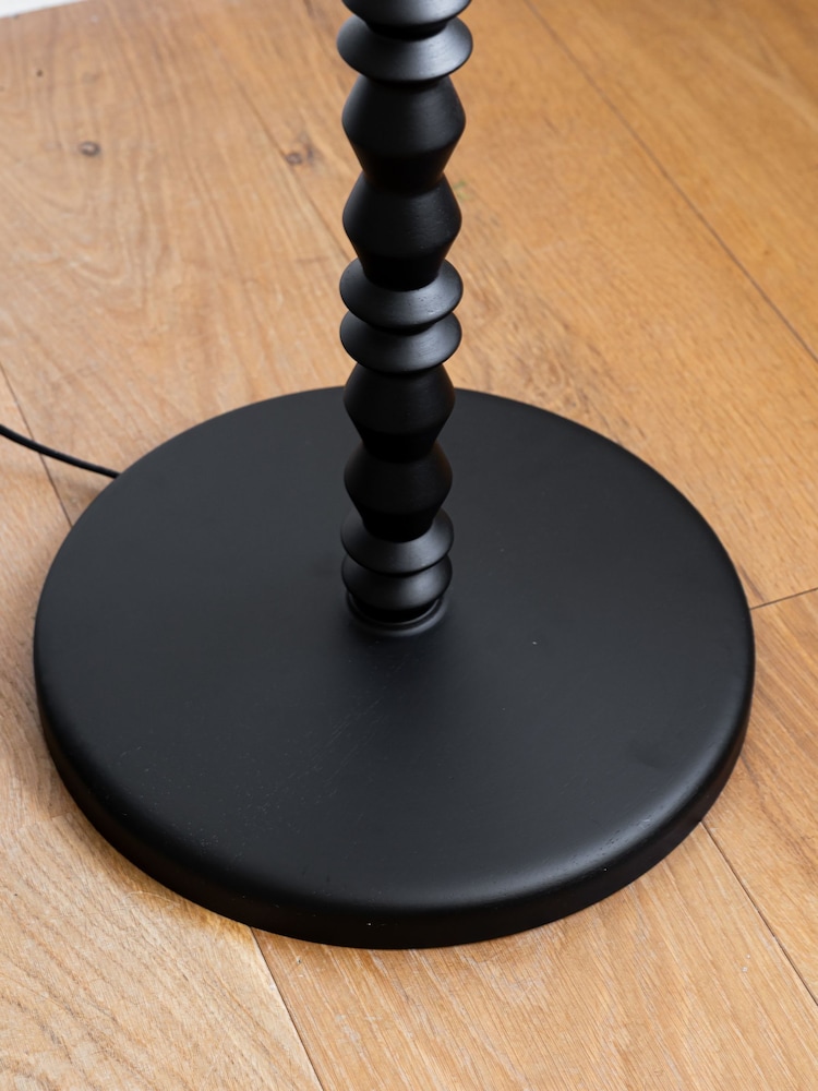 Rockett St George Black Wooden Spindle Floor Lamp with Scalloped Shade - Image 2 of 7