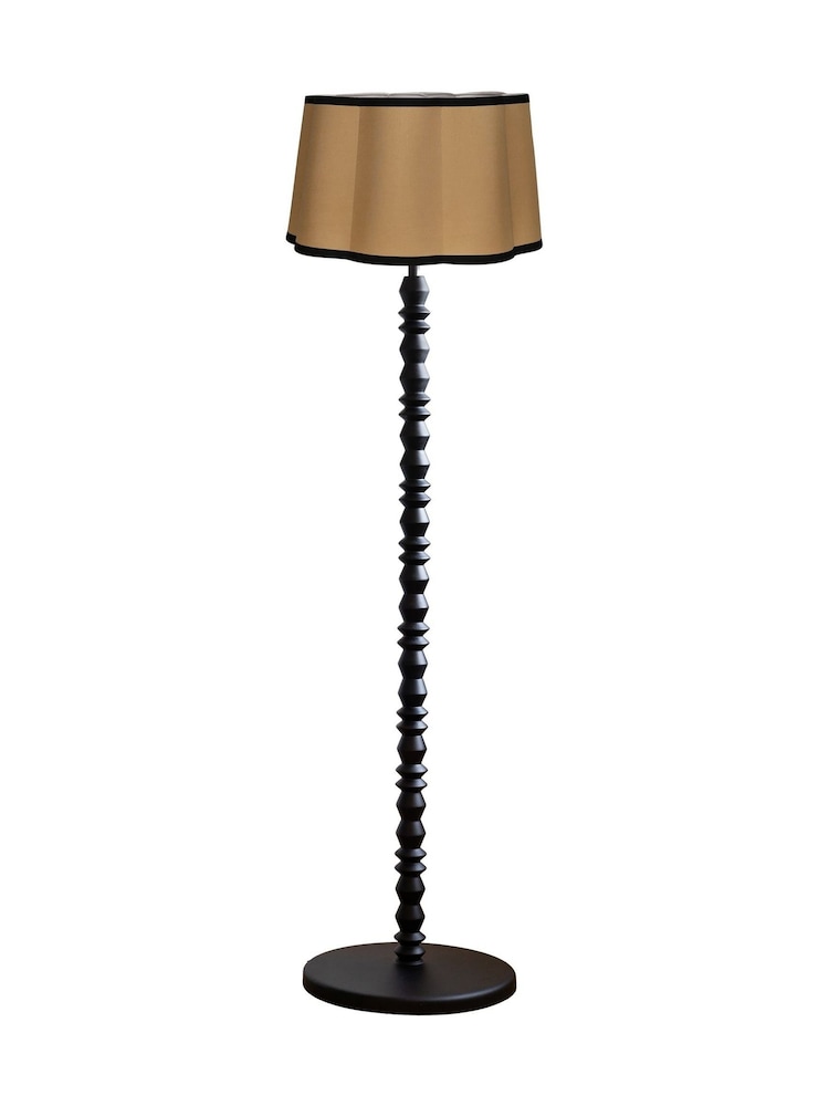 Rockett St George Black Wooden Spindle Floor Lamp with Scalloped Shade - Image 7 of 7