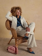 Joules Creme Stripe Linen Blend Blazer - Image 12 of 15