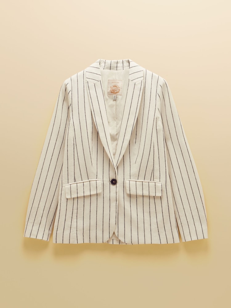 Joules Creme Stripe Linen Blend Blazer - Image 15 of 15