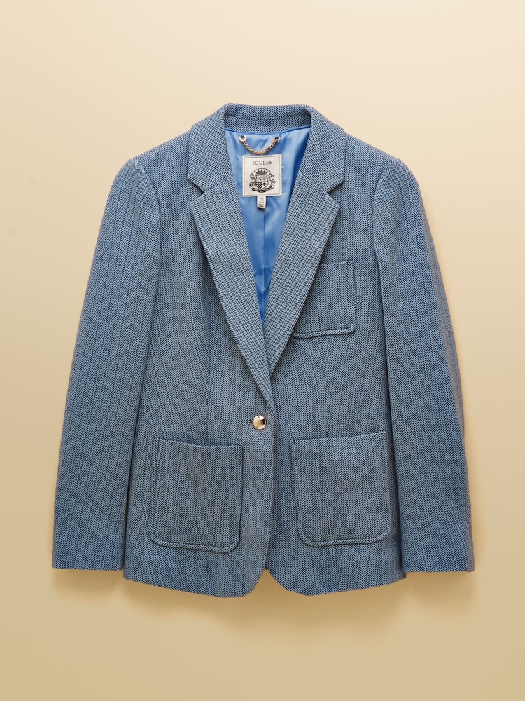 Joules Albury Blue Herringbone Jersey Tweed Blazer - Image 14 of 14
