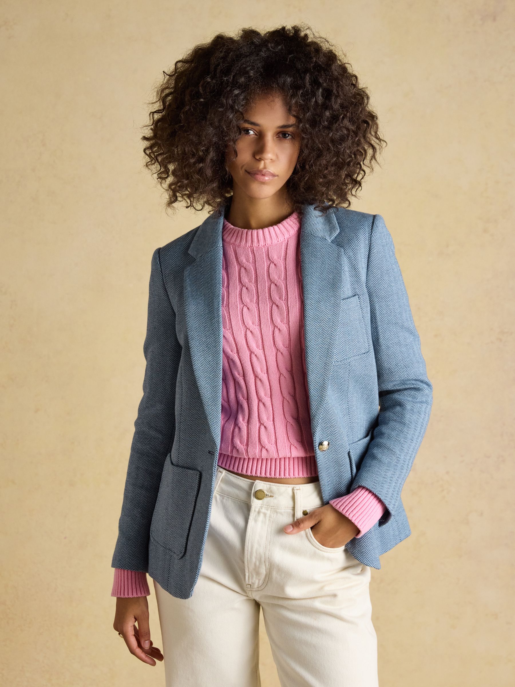 Buy Joules Albury Blue Herringbone Jersey Tweed Blazer from Next USA