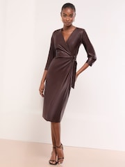 Lipsy Burgundy Red Faux Leather Wrap Midi Dress - Image 3 of 4