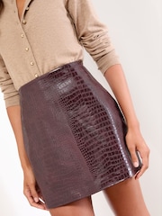 Lipsy Cherry Red Croc Faux Leather Mini Skirt - Image 4 of 4