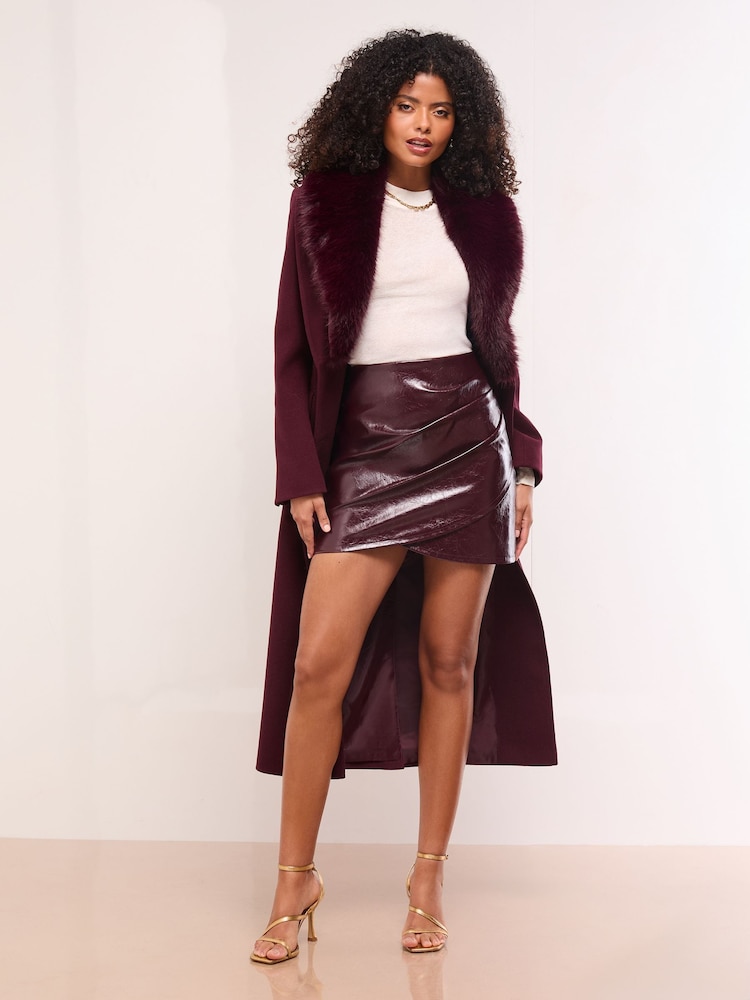 Lipsy Cherry Red Faux Leather Ruched Mini Skirt - Image 2 of 4