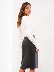 Lipsy Black Faux Leather Side Split Midi Skirt - Image 2 of 4