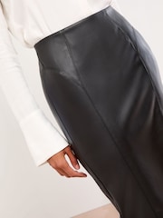 Lipsy Black Faux Leather Side Split Midi Skirt - Image 4 of 4