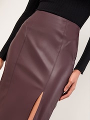 Lipsy Burgundy Red Faux Leather Side Split Midi Skirt - Image 2 of 4